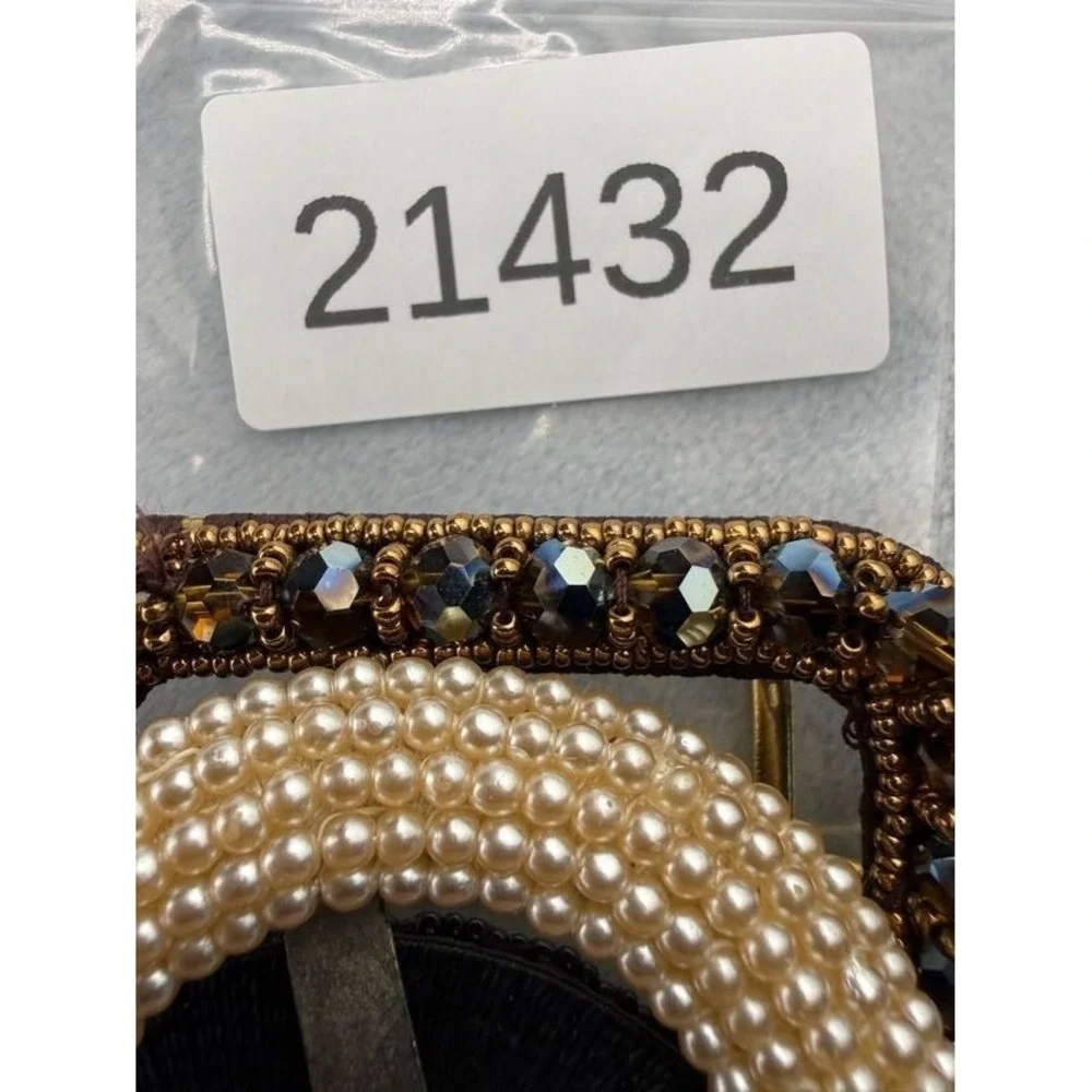 Vintage Womens Buckles Lot Of 3‎ Brown Black Rhinestone Faux Pearl